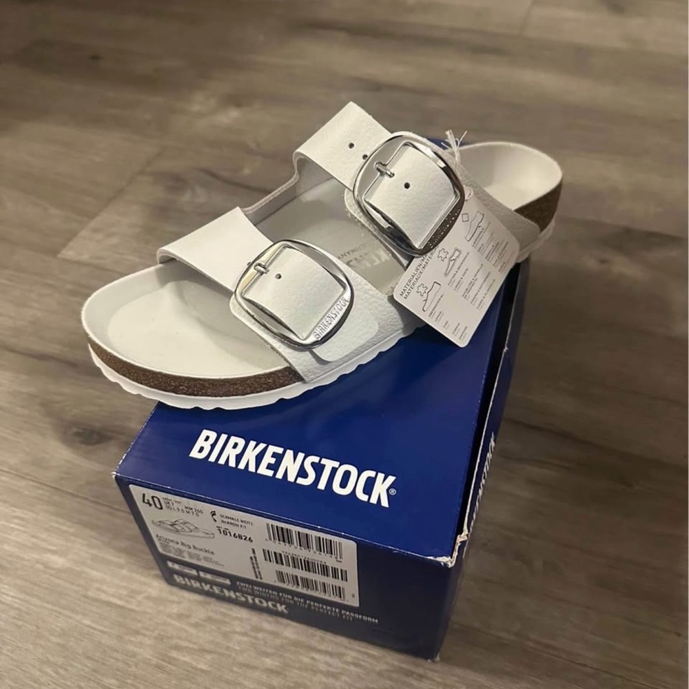 Birkenstock Sandals in White with Silver Buckles